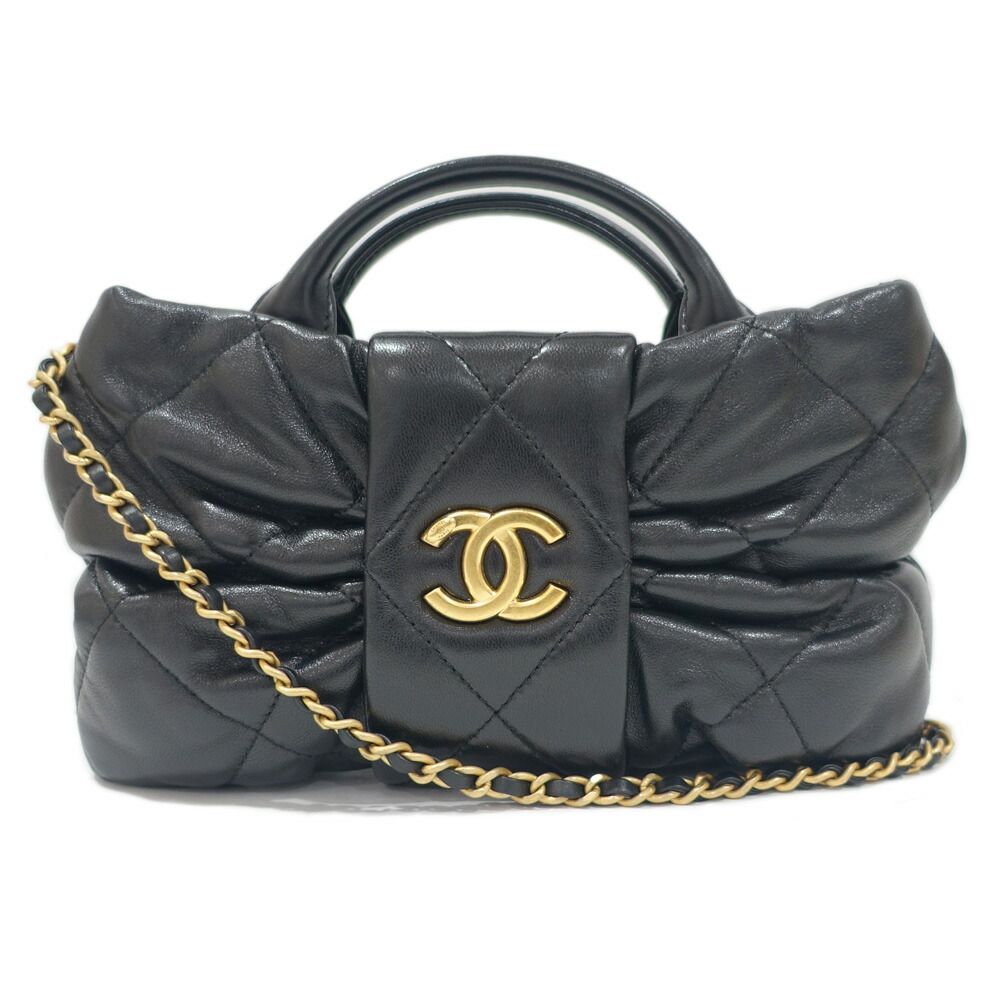 Chanel Mini Bow Bag Lambskin Black Gold
