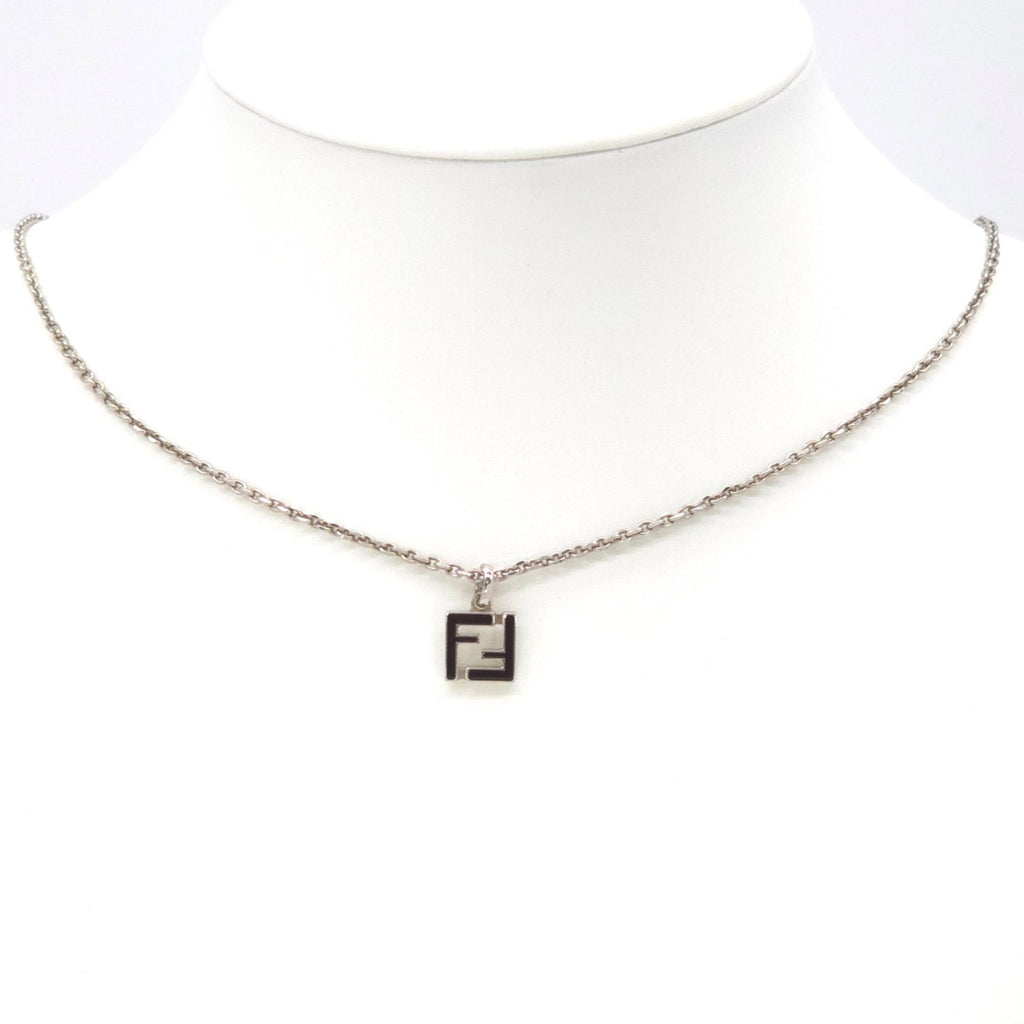 Fendi FF Logo Necklace 51 57 Black Color Enamel Palladium Polished Brass