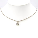 Fendi FF Logo Necklace 51 57 Black Color Enamel Palladium Polished Brass