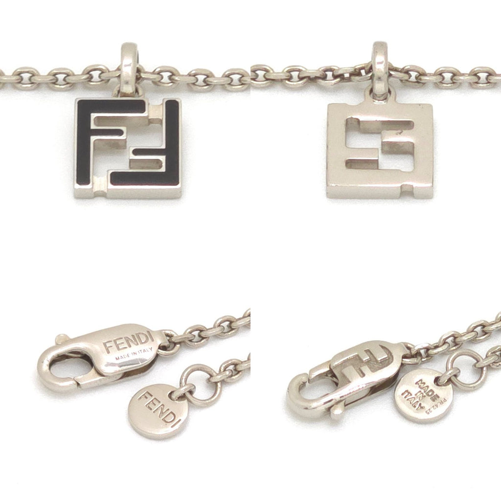 Fendi FF Logo Necklace 51 57 Black Color Enamel Palladium Polished Brass — view 5