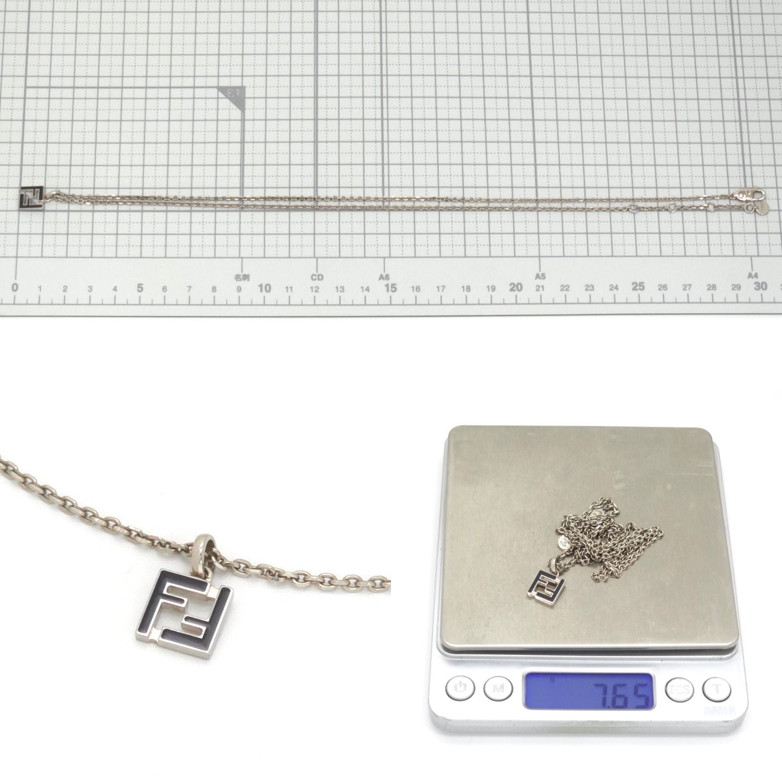 Fendi FF Logo Necklace 51 57 Black Color Enamel Palladium Polished Brass — view 6