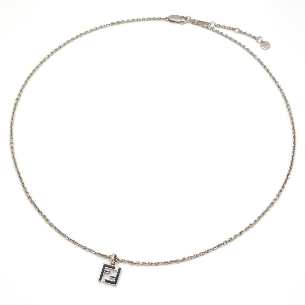 Fendi FF Logo Necklace 51 57 Black Color Enamel Palladium Polished Brass — view 2