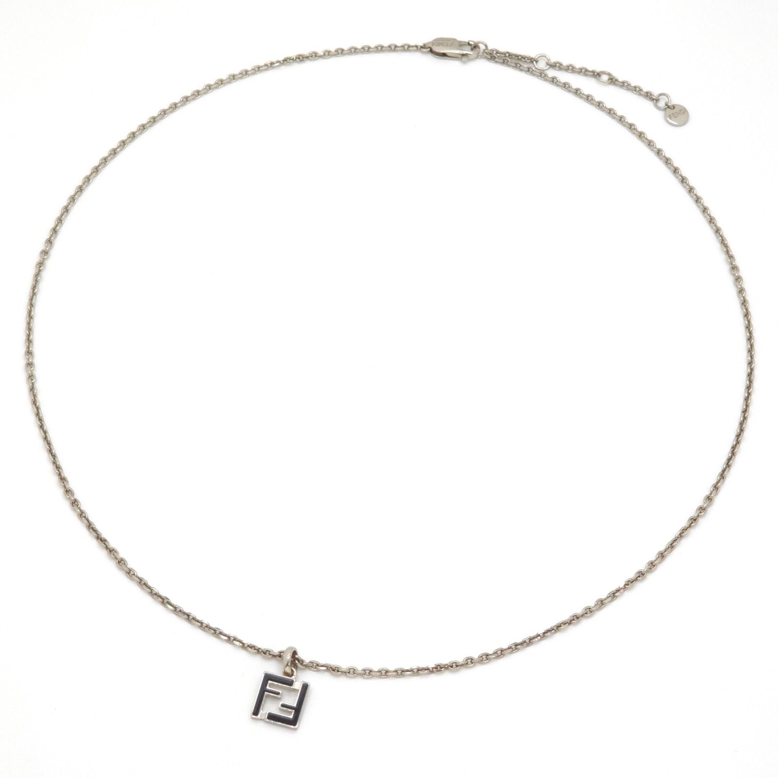 Fendi FF Logo Necklace 51 57 Black Color Enamel Palladium Polished Brass — view 2