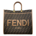 Fendi Tote Large Alvy Leather FF Jacquard Logo Brown Gold