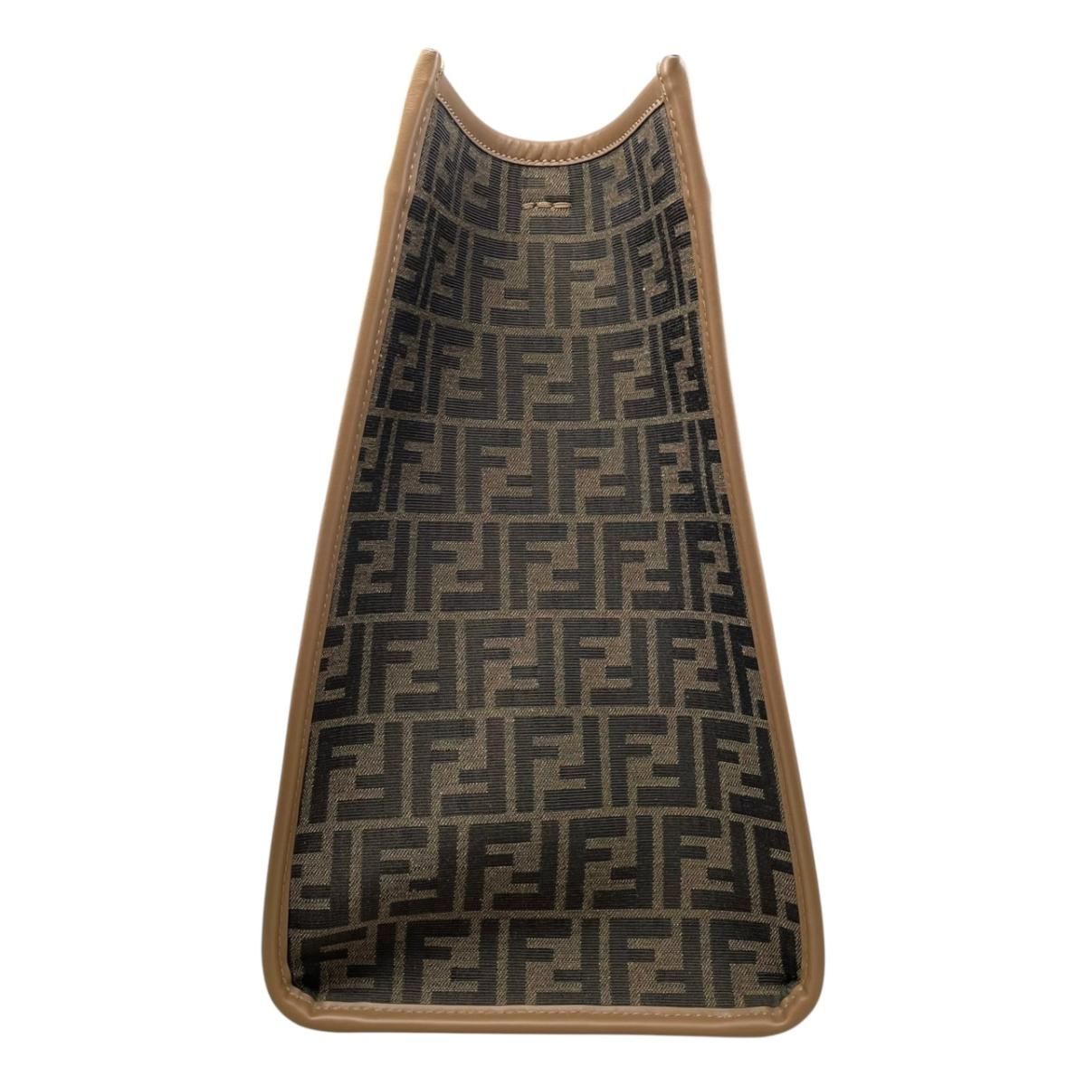 Fendi Tote Large Alvy Leather FF Jacquard Logo Brown Gold — view 3