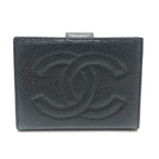 Chanel CC Logo Stitch Caviar Leather Black Wallet