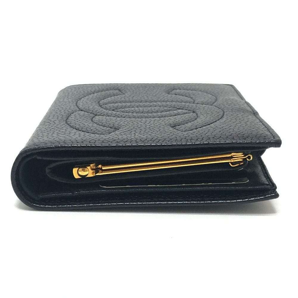 Chanel CC Logo Stitch Caviar Leather Black Wallet — view 4