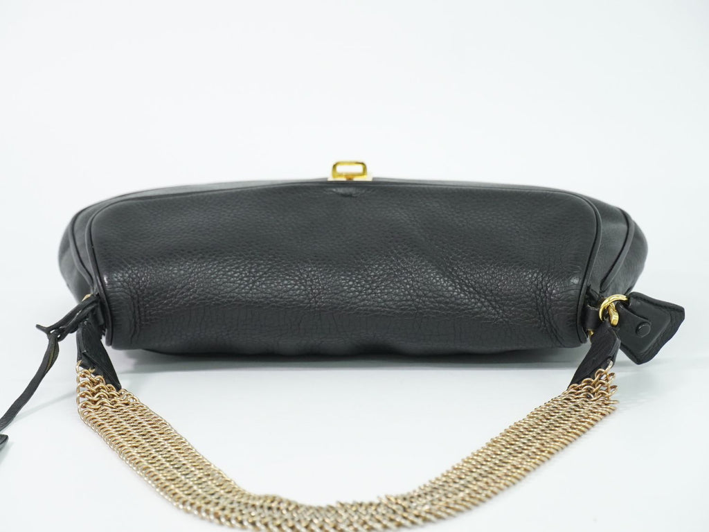 Prada Turnlock Chain Shoulder Bag Leather Black Second — view 5