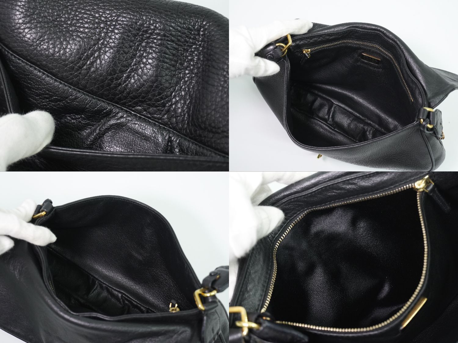 Prada Turnlock Chain Shoulder Bag Leather Black Second — view 8