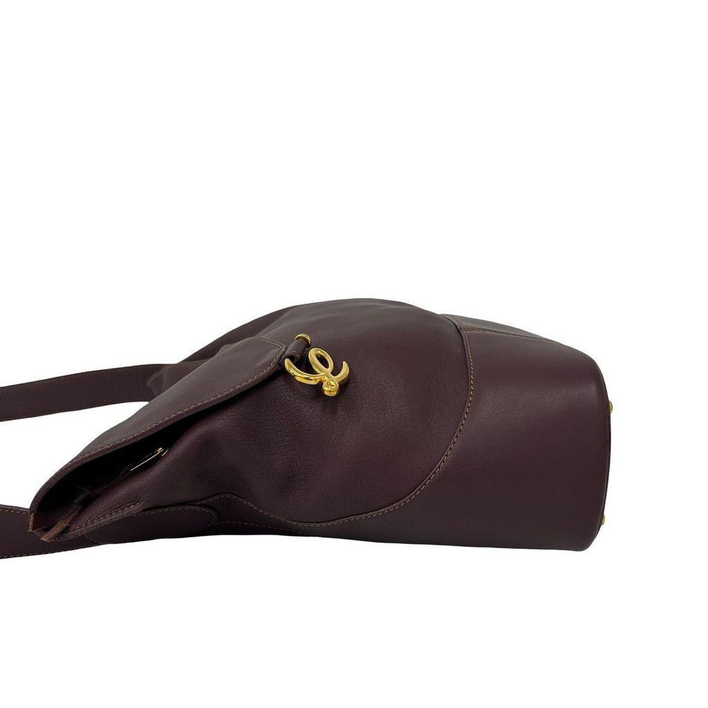 Loewe Vintage Anton Logo Leather Shoulder Bag Wine — view 5