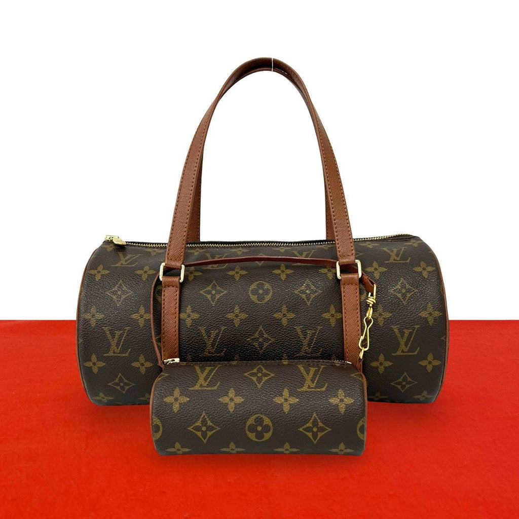 Louis Vuitton Vintage Papillon 30 Monogram Leather Handbag Drum Bag Brown