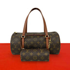 Louis Vuitton Vintage Papillon 30 Monogram Leather Handbag Drum Bag Brown