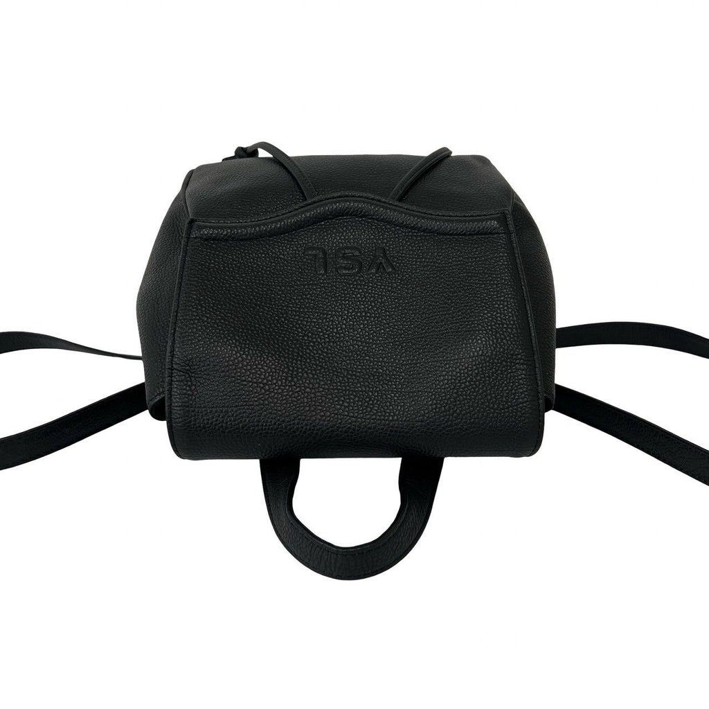 Saint Laurent Vintage YSL Logo Leather Drawstring Backpack Black — view 4