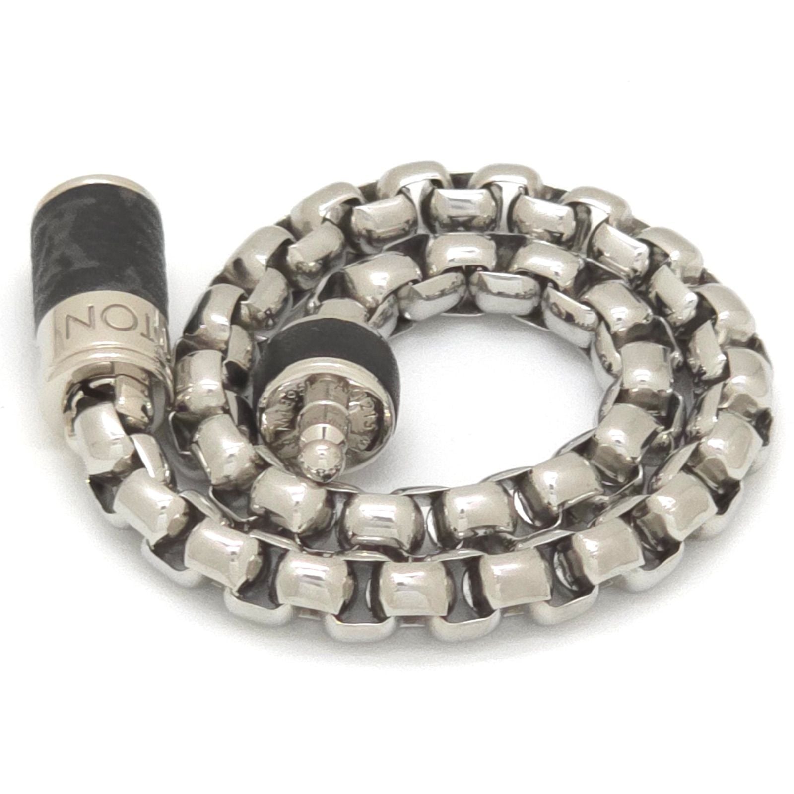 Louis Vuitton Bracelet Chain Monogram L 19 Eclipse Canvas Silver Color Polished — view 4
