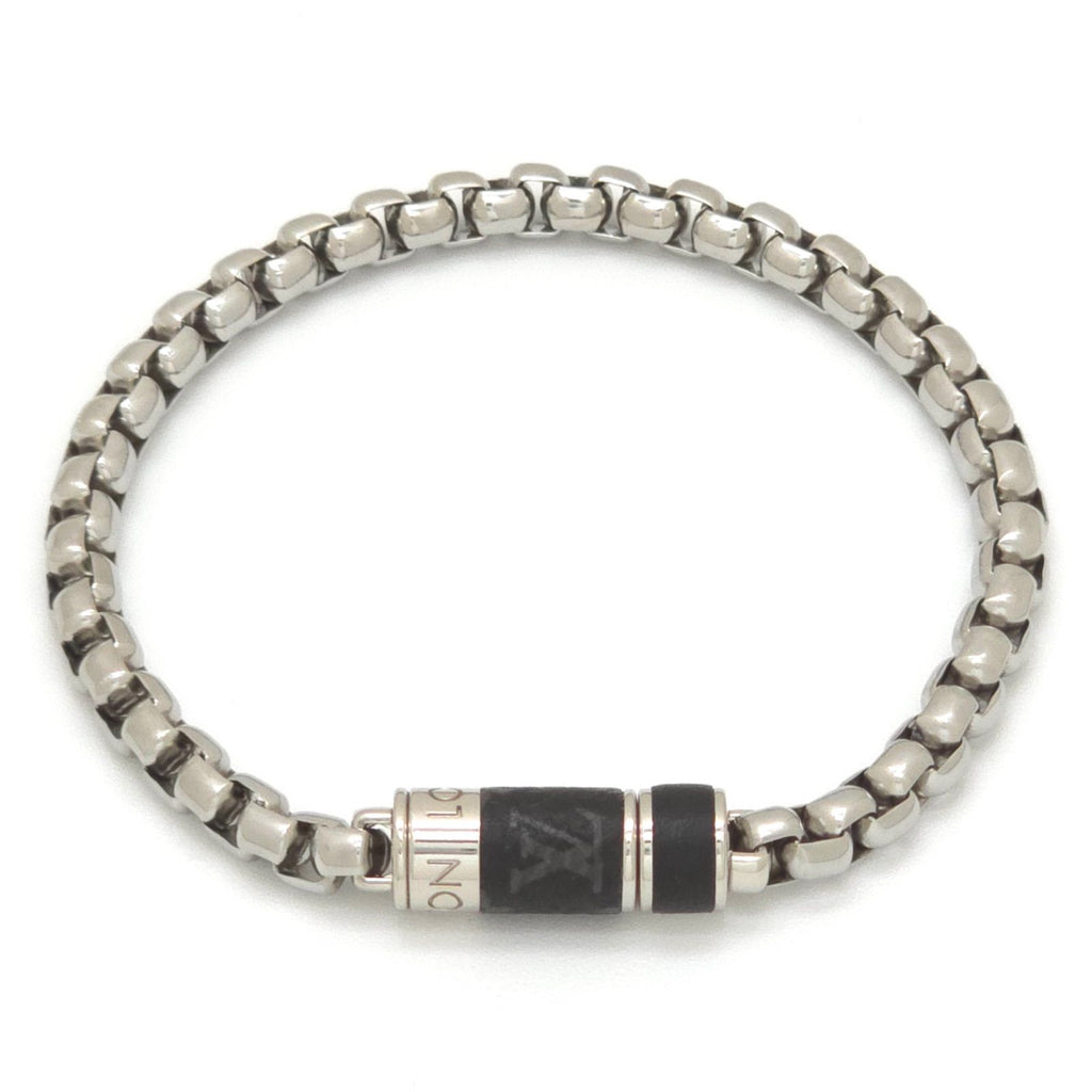 Louis Vuitton Bracelet Chain Monogram L 19 Eclipse Canvas Silver Color Polished