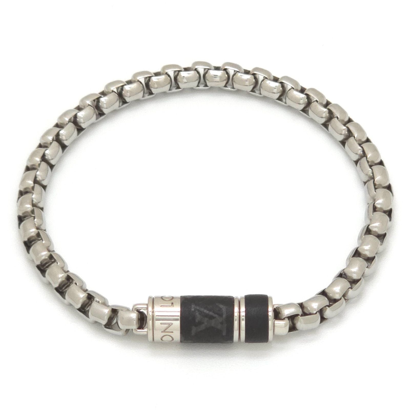 Louis Vuitton Bracelet Chain Monogram L 19 Eclipse Canvas Silver Color Polished
