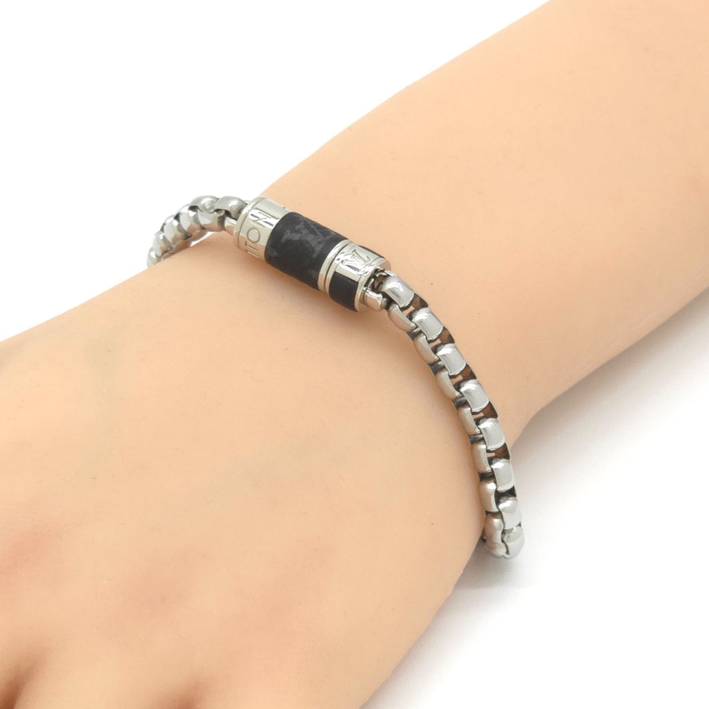 Louis Vuitton Bracelet Chain Monogram L 19 Eclipse Canvas Silver Color Polished — view 2