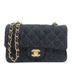 Chanel Shoulder Bag Quilted Mini 20 Denim Indigoblue Blue