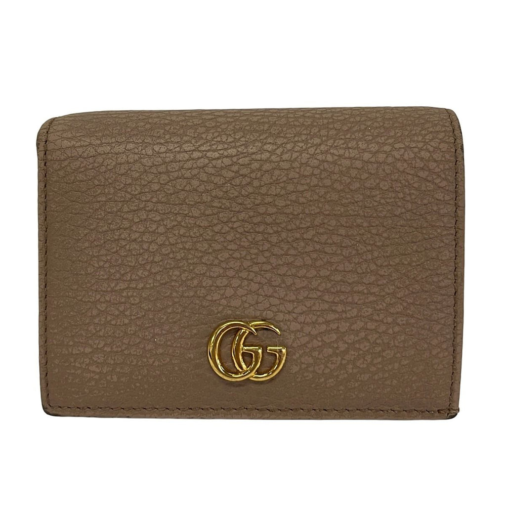 Gucci 2 Folding Wallet GG Marmont Gray Beige Leather