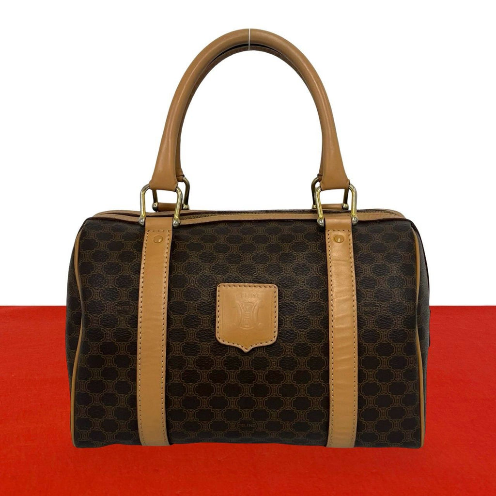 Celine Vintage Macadam Brazon Triomphe Leather Mini Boston Bag Brown
