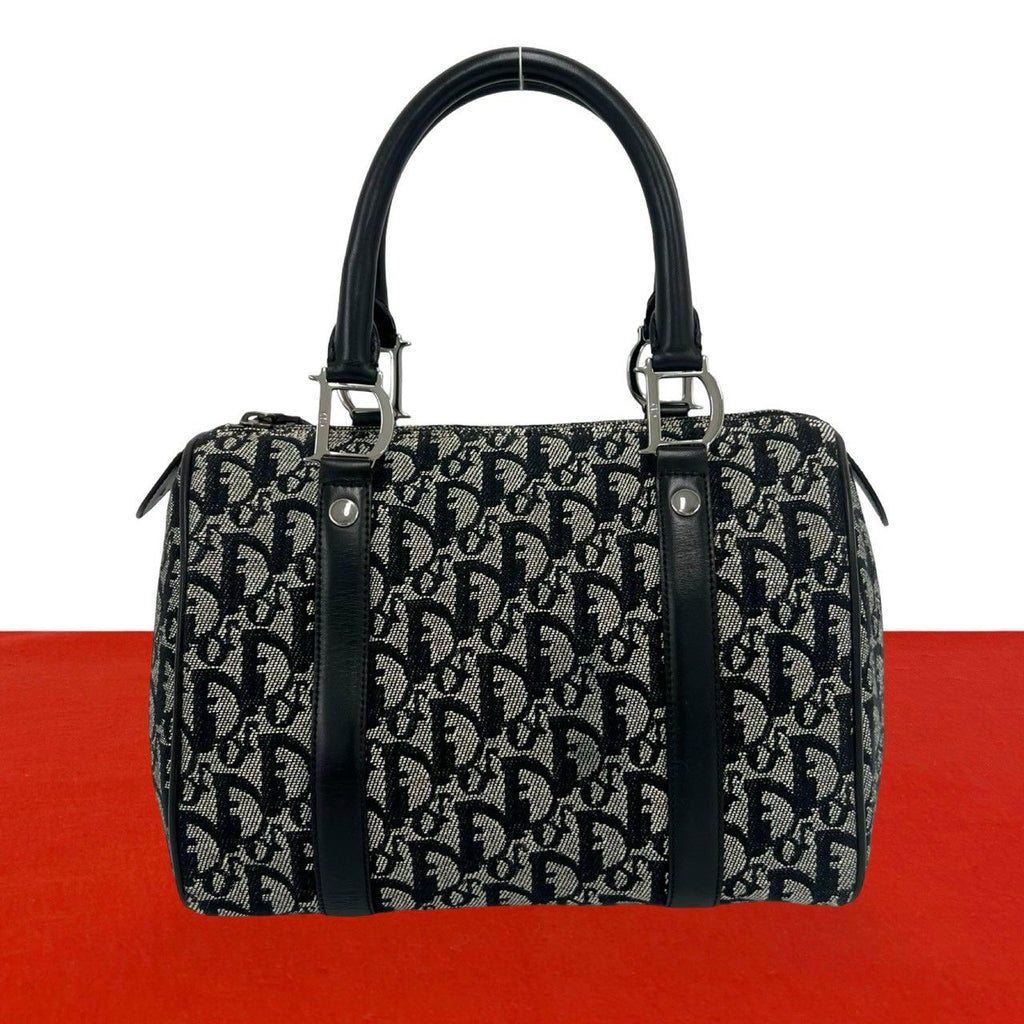 Dior Vintage Trotter Canvas Leather Mini Boston Bag Navy