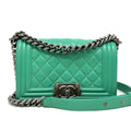 Chanel Boy Shoulder Bag Calfskin Green Silver Chain Bag Double CC Logo Quilted
