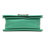Chanel Boy Shoulder Bag Calfskin Green Silver Chain Bag Double CC Logo Quilted — view 6