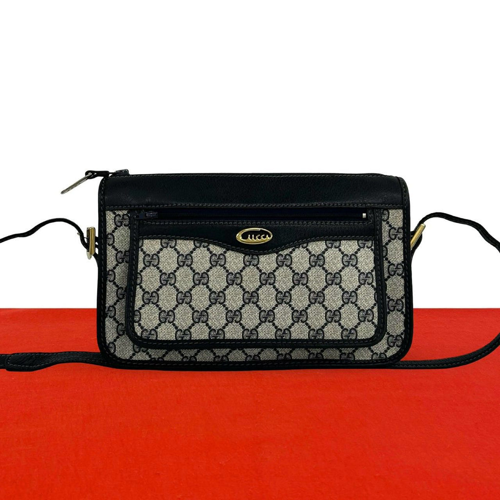 Gucci Vintage GG Logo Handle Leather Shoulder Bag Sacoch Pochette Navy