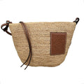 Loewe Shoulder Bag Slit Pochette Raffia Calfskin Anagram Logo Patch Natural