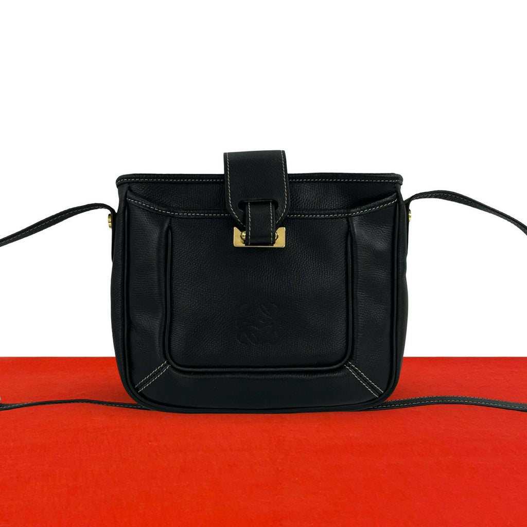 Loewe Vintage Anagram Leather Shoulder Bag Sacochette Pochette Black