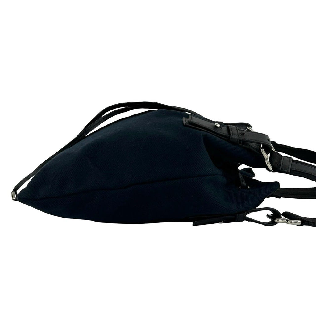 Saint Laurent Vintage YSL Logo Canvas Leather Velour Drawstring Handbag Navy — view 6