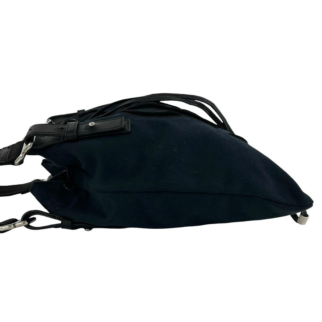 Saint Laurent Vintage YSL Logo Canvas Leather Velour Drawstring Handbag Navy — view 5