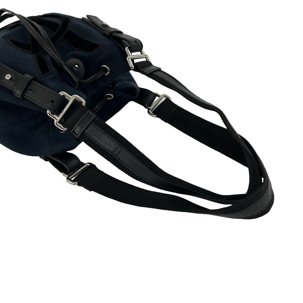 Saint Laurent Vintage YSL Logo Canvas Leather Velour Drawstring Handbag Navy — view 4