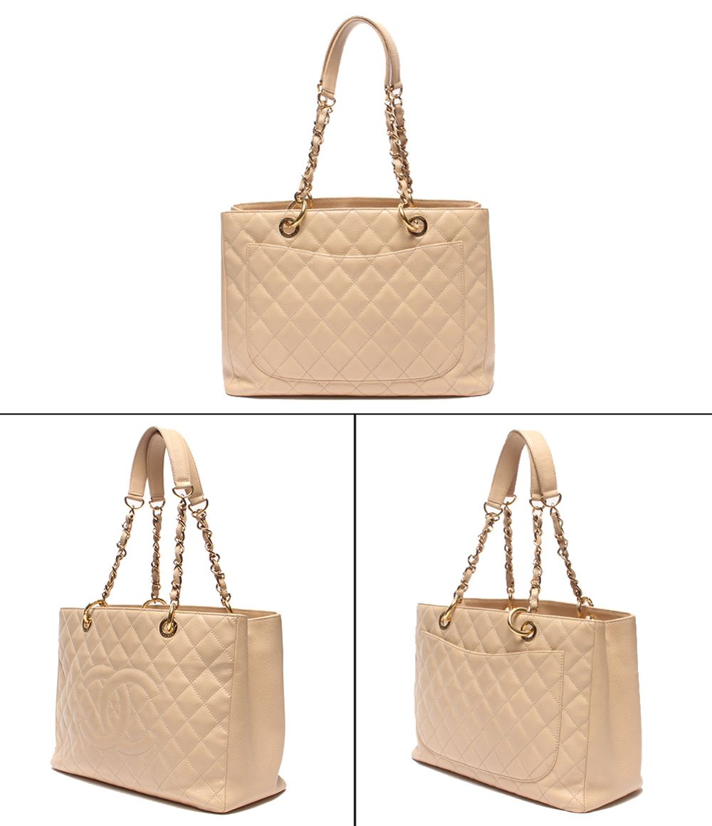 Chanel Chain Shoulder Bag Tote Bag Gold Quilted Caviar Leather Grand Shopping — view 2