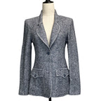 Chanel Lining Camellia CC Logo Button Linen Summer Tweed Jacket 38 Navy