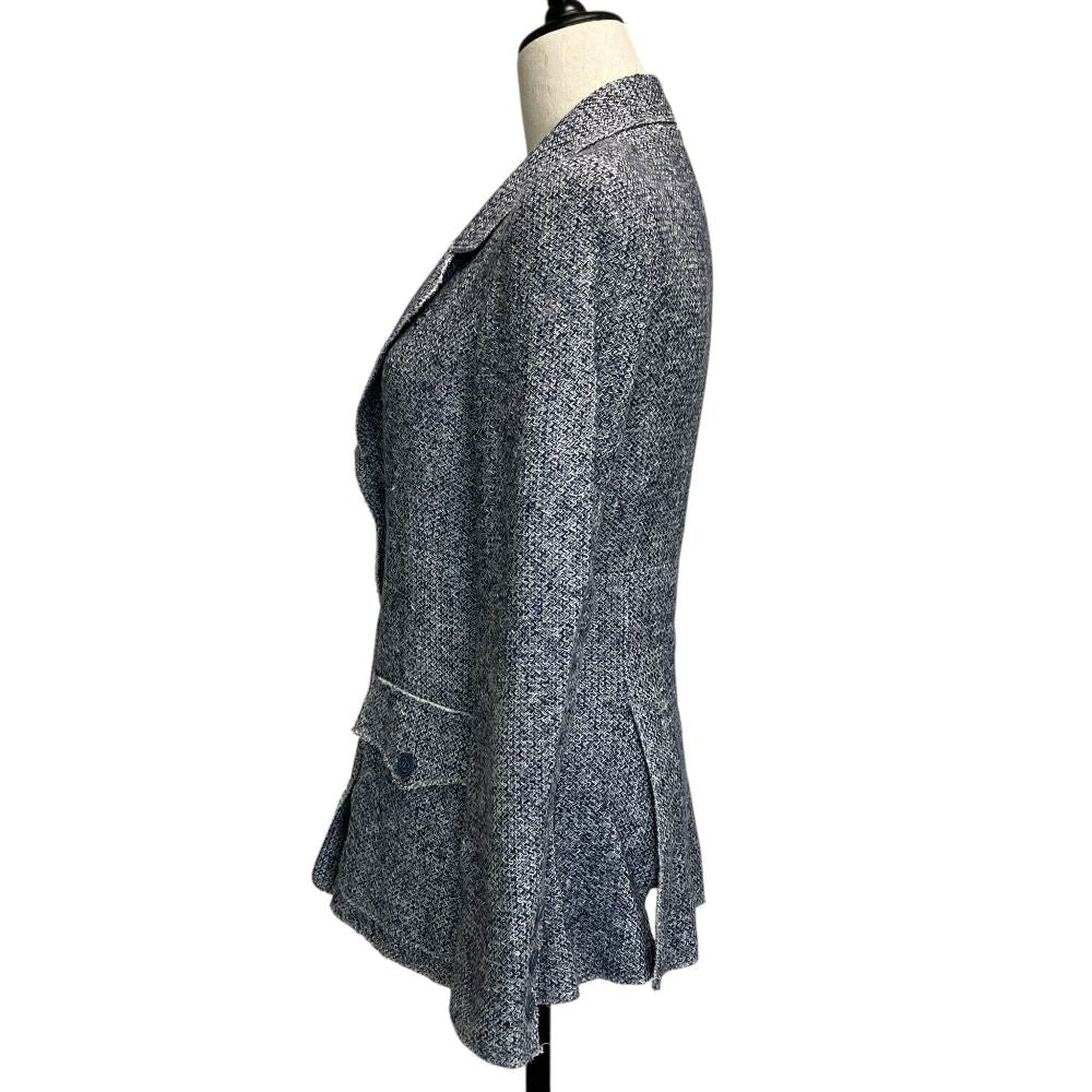 Chanel Lining Camellia CC Logo Button Linen Summer Tweed Jacket 38 Navy — view 2