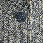 Chanel Lining Camellia CC Logo Button Linen Summer Tweed Jacket 38 Navy — view 7