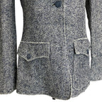 Chanel Lining Camellia CC Logo Button Linen Summer Tweed Jacket 38 Navy — view 6