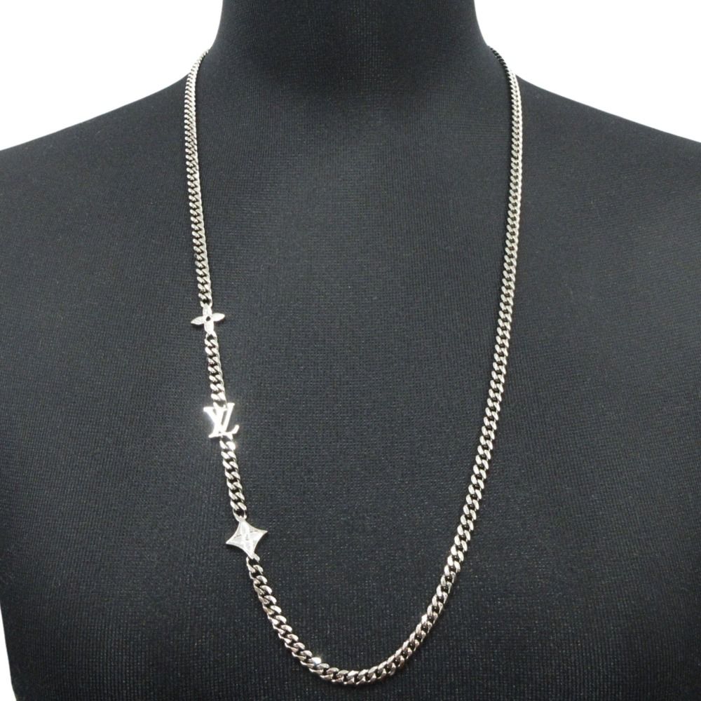 Louis Vuitton Metal Necklace Monogram Low LV Flower Silver — view 3