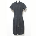 Hermes Mosaic Pattern Front Zip Dress 38 Black