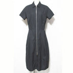 Hermes Mosaic Pattern Front Zip Dress 38 Black