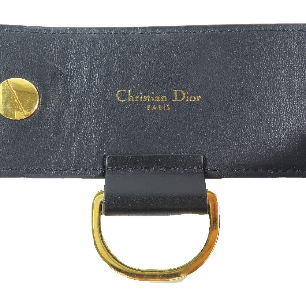 Dior Flower Motif Floral Pattern Decoration Leather Belt Black Gold — view 7