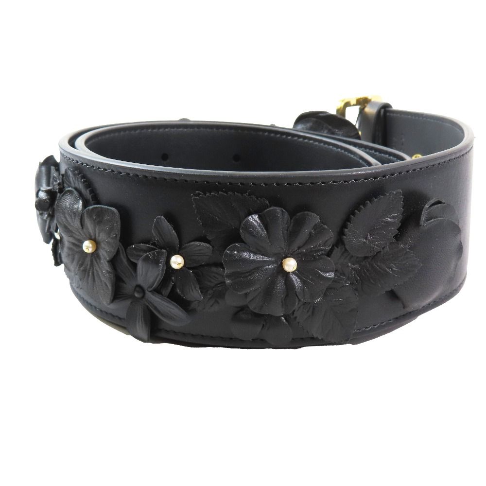 Dior Flower Motif Floral Pattern Decoration Leather Belt Black Gold — view 3