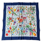 Gucci Flora Print Silk Scarf Navy