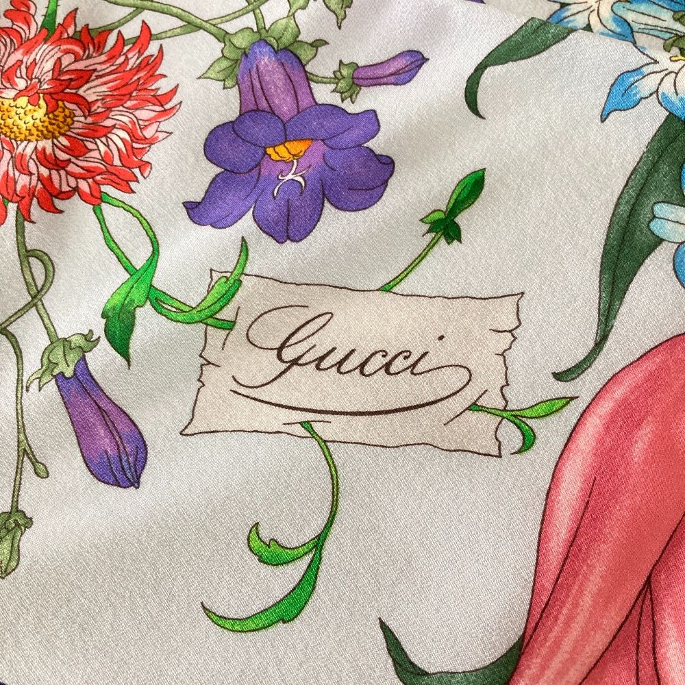 Gucci Flora Print Silk Scarf Navy — view 3
