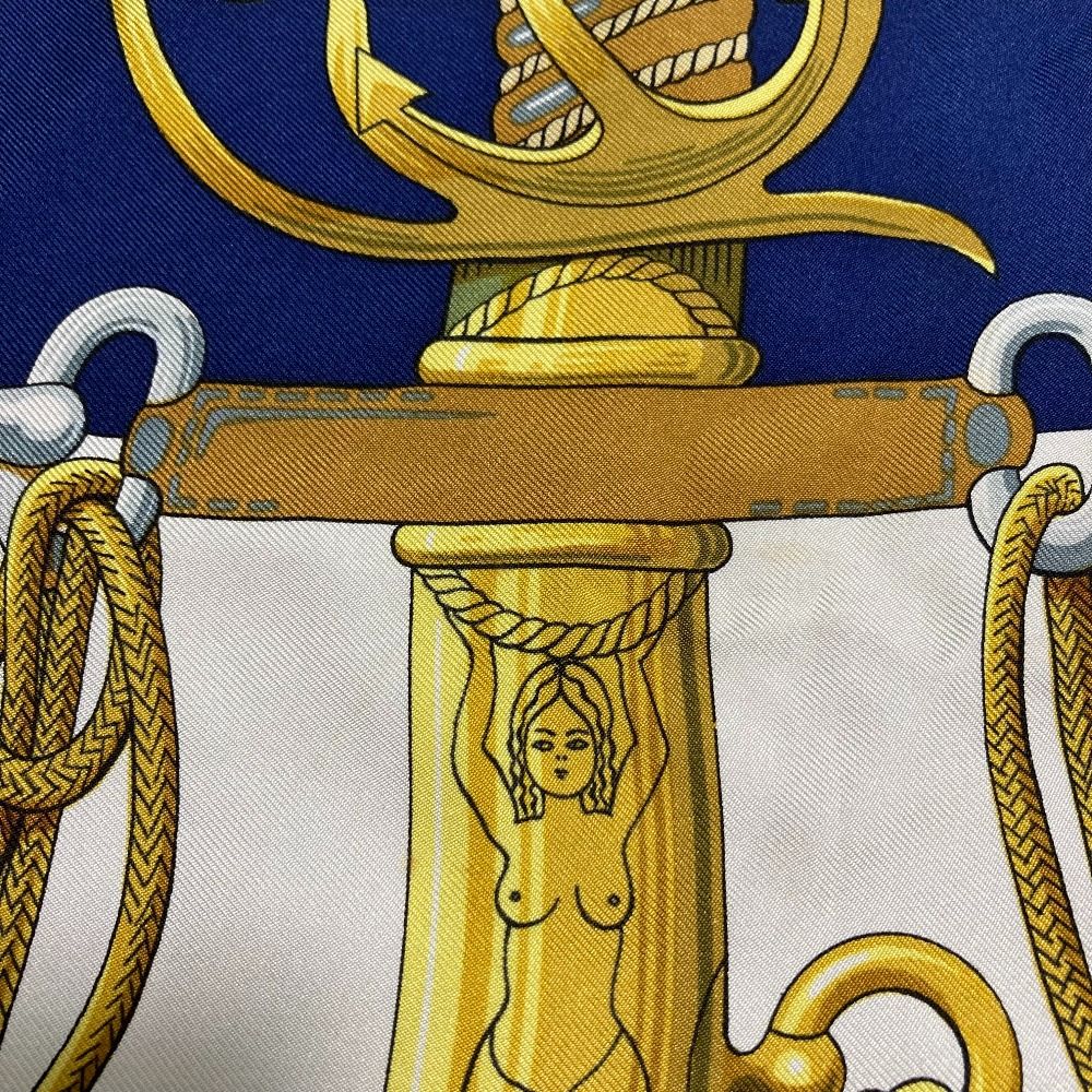 Hermes Carre 90 Julia Abadie Cliquetis Ticking Sword Handle Large Scarf Navy — view 7
