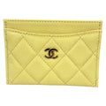 Chanel Caviar Leather CC Logo Quilted Classic Card Case Light Yellow