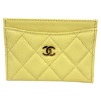 Chanel Caviar Leather CC Logo Quilted Classic Card Case Light Yellow