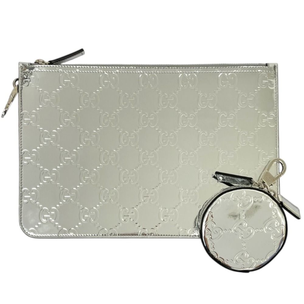 Gucci GG Guccissima Mirror Effect Circlepouch Clutch Set Silver Color Second