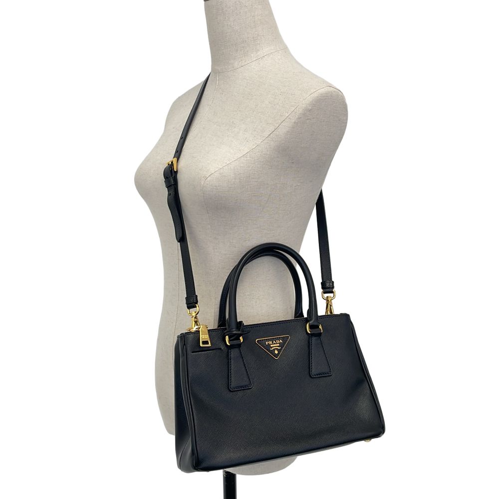 Prada Galleria Saffiano Leather 2-Way Shoulder Bag Black Second — view 8